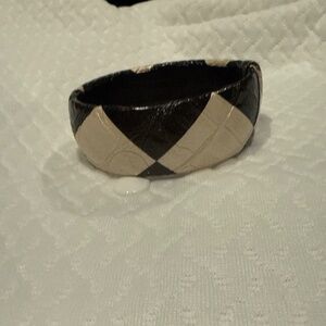 Black & Creme  Leather Covered Fun Bracelet